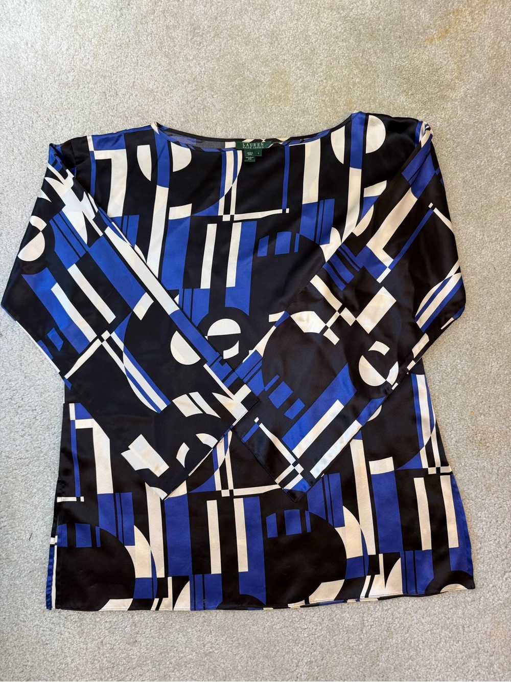 Lauren Ralph Lauren Black, Blue & White Geometric Long-Sleeve Top